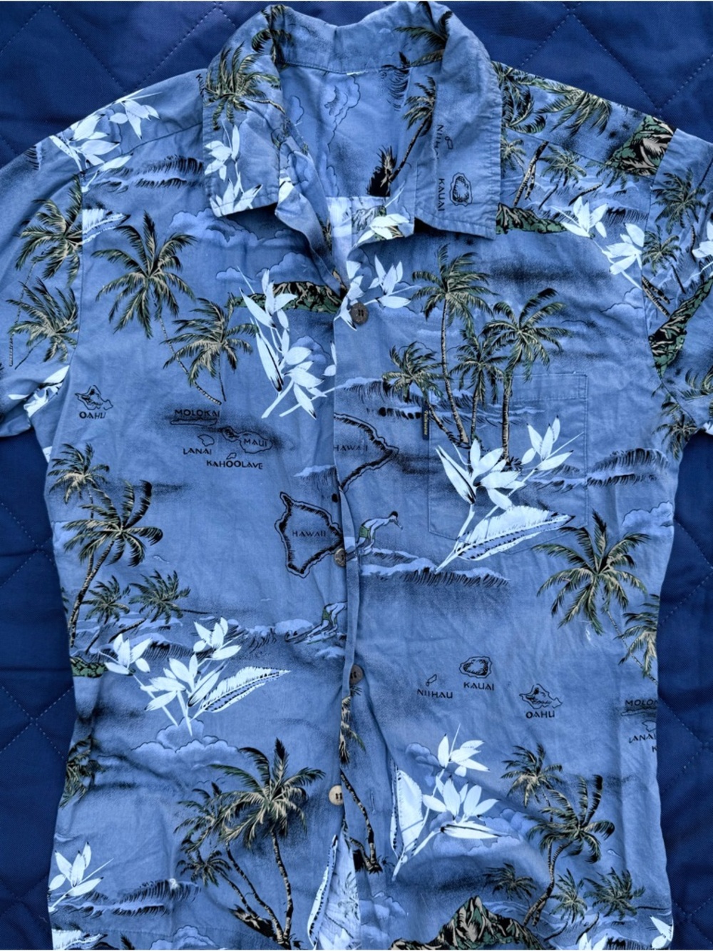 Vintage Men's Blue Tropical Hawaiian Shirt - Casual Camp Collar